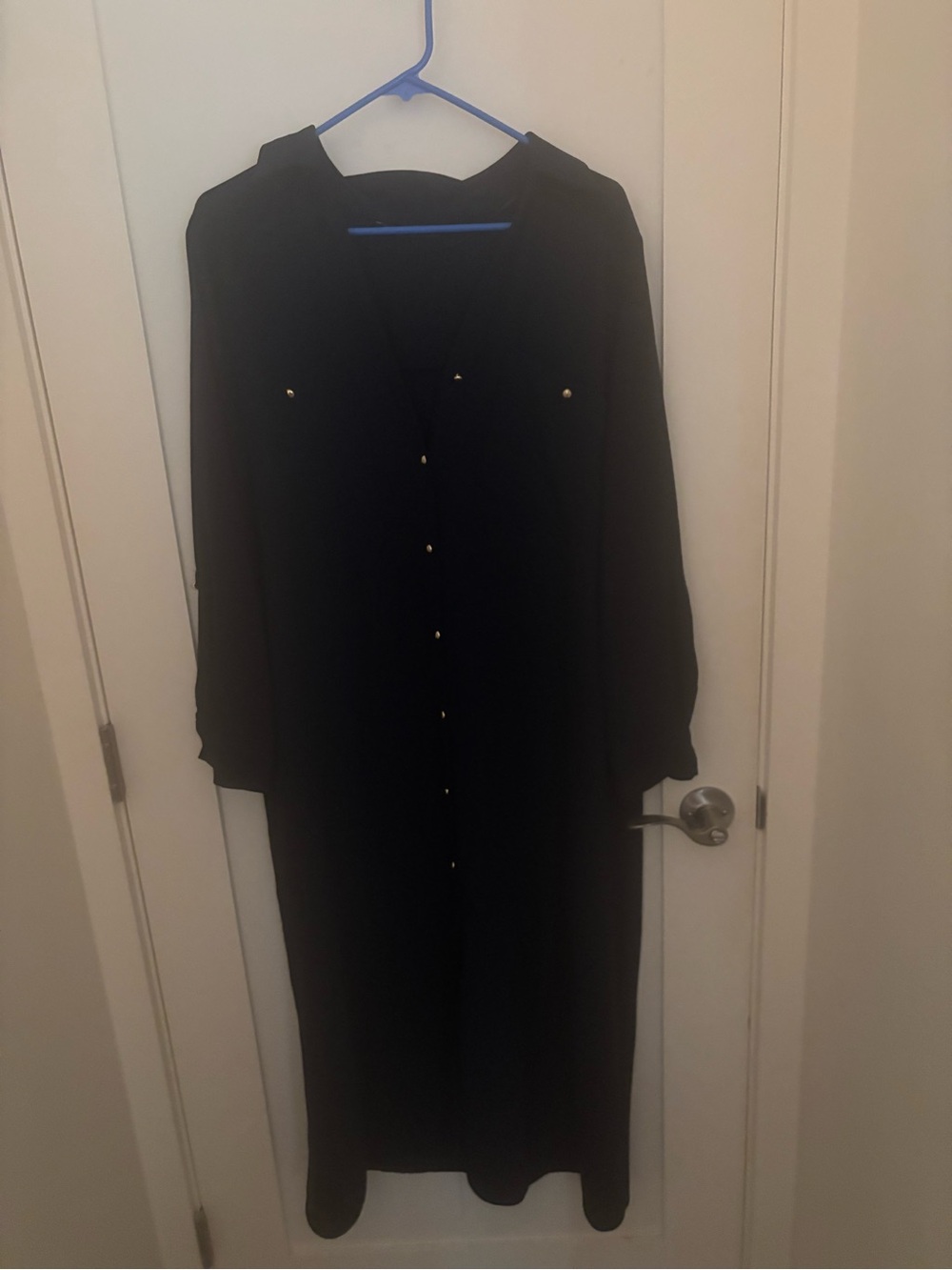 Classic Navy Long Sleeve Button-Front Maxi Dress